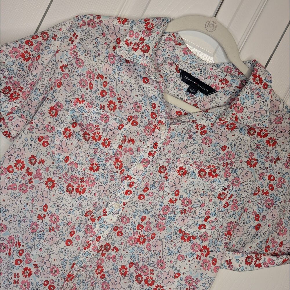 Tommy Hilfiger Floral Button-down Blouse Shirt Medium Cotton Americana America